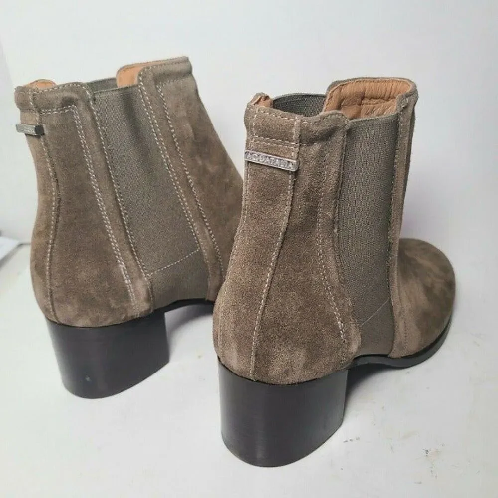 Aquatalia Neeva Boots Brown taupe Suede Ankle heel Pull-on Booties sz 8.5 new